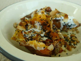 Perfect side; sweet potatoes with brown butter, yogurt and seeds
