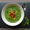 Kale, Pea, Courgette and Apple Soup (with Chorizo Almond Crumble)