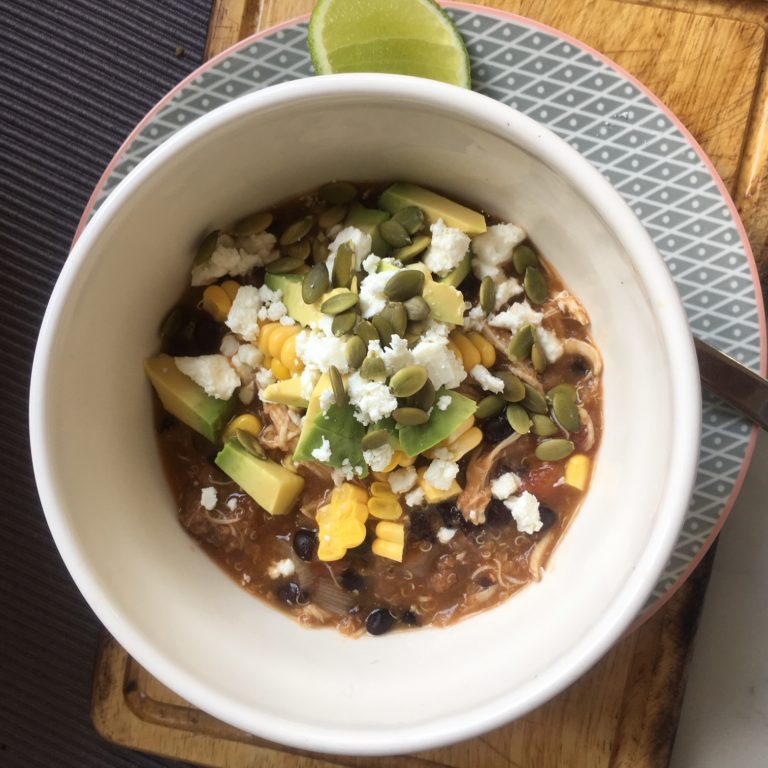 Black Bean, Chicken, Chorizo and Quinoa Mexican Soup